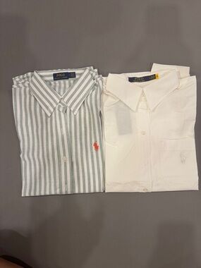 Polo by Ralph Lauren Men’s Striped Sage Green & White Button-Down Shirt